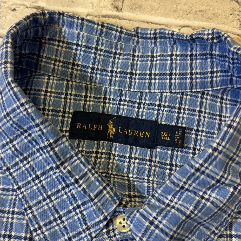 Polo Ralph Lauren mens 2XLT Tall blue check plaid button up casual oxford shirt